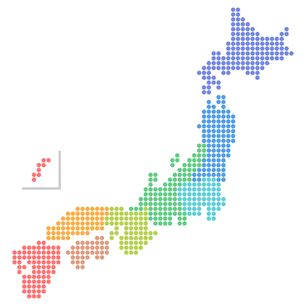 ドット柄の日本地図